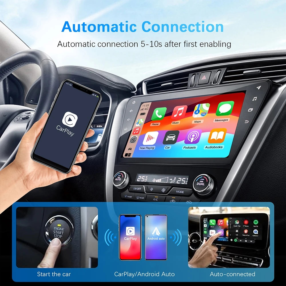 2-in-1 Wireless CarPlay & Android Auto Adapter – Mini Plug & Play Dongle for Cars with Wired CarPlay/Android Auto