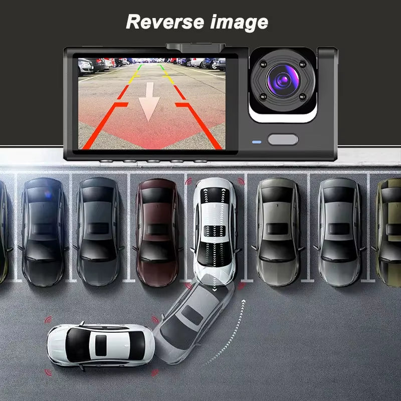 1080P 3-Channel Car Dash Cam – Front & Rear Vehicle Camera Recorder with IR Night Vision