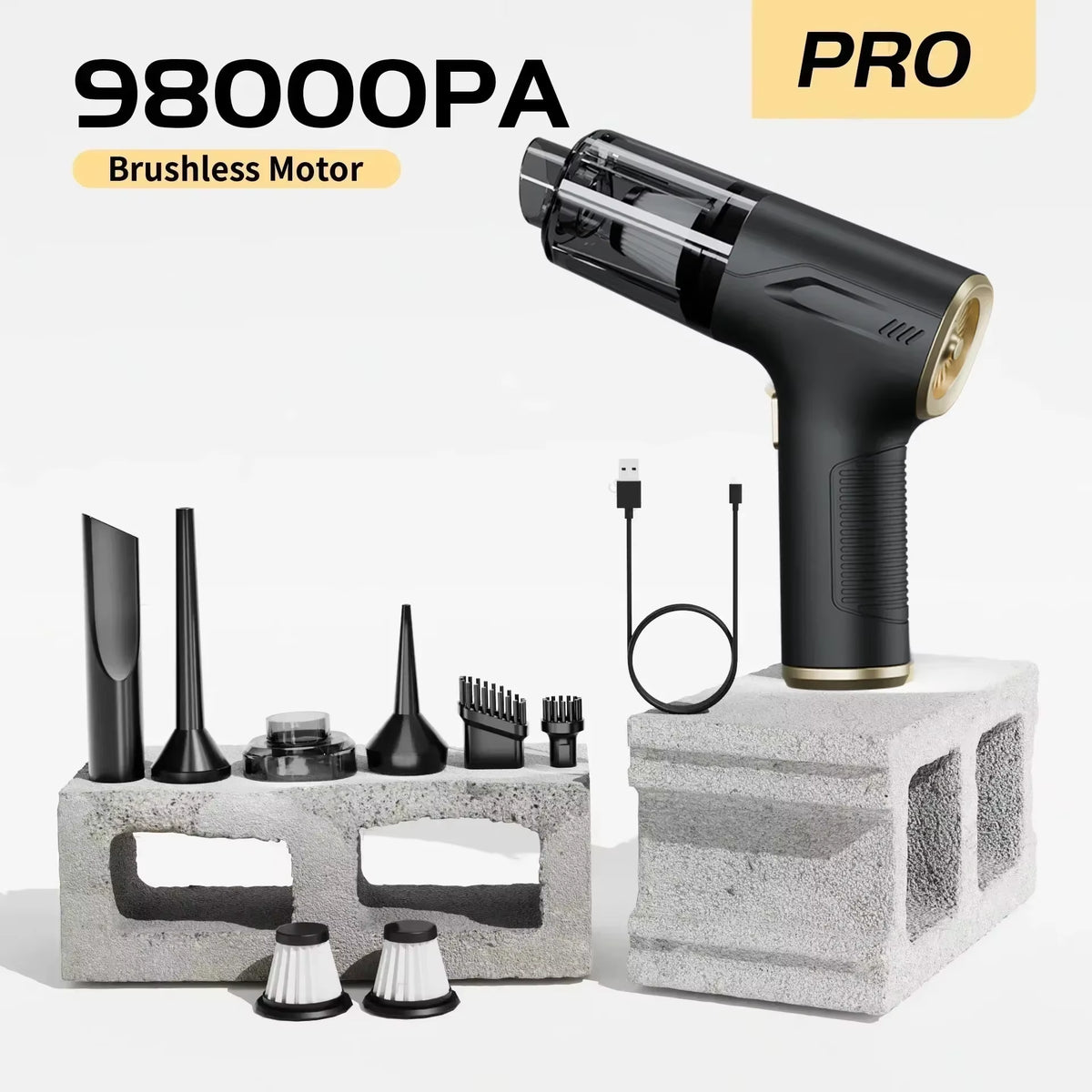 98,000Pa Cordless Car Vacuum Cleaner – Powerful Portable Handheld Mini Vacuum with Wireless Design