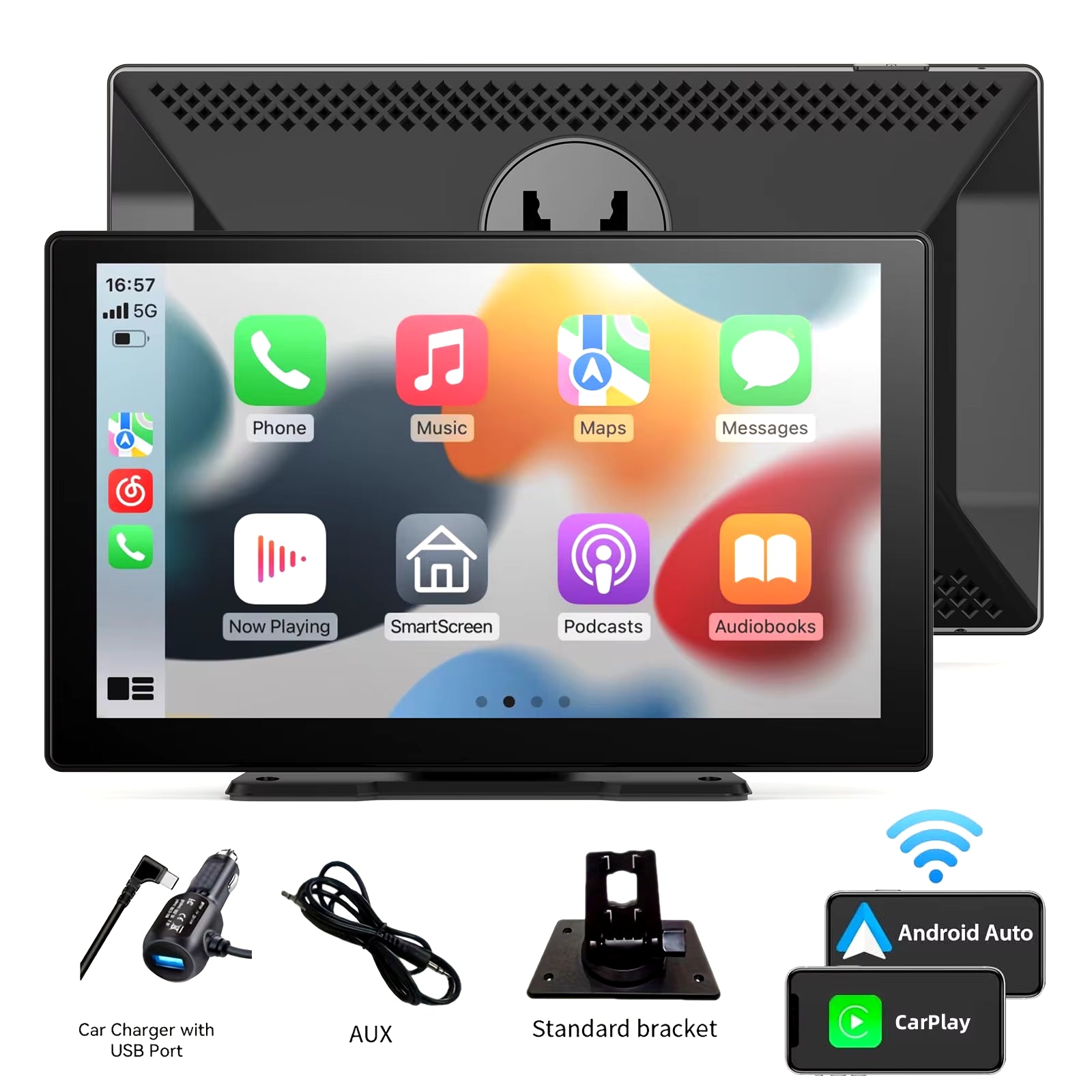 Portable Wireless CarPlay Screen for Car – Touchscreen Car Stereo with Wireless Apple CarPlay & Android Auto