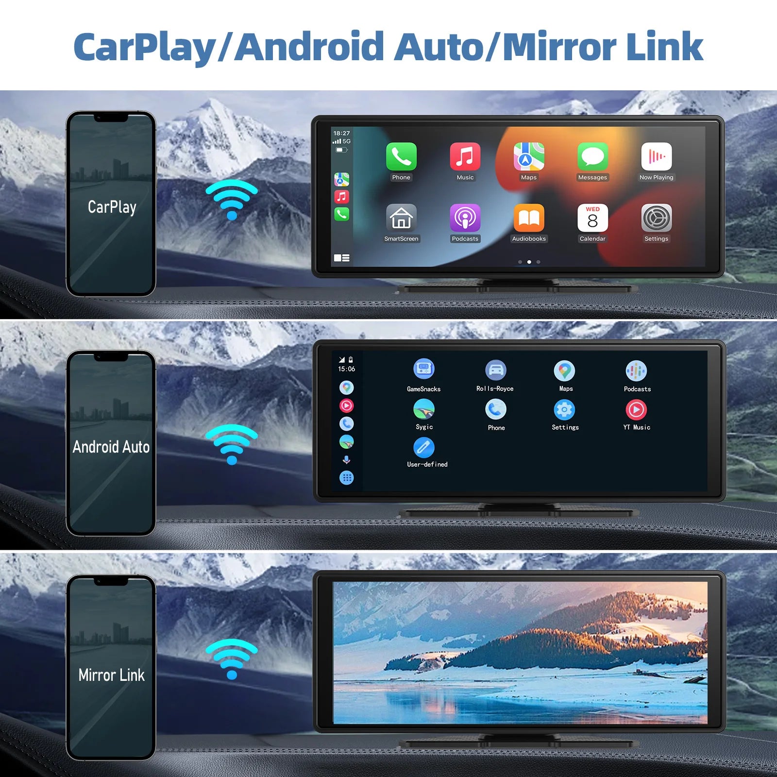 Portable Wireless CarPlay Screen for Car – Touchscreen Car Stereo with Wireless Apple CarPlay & Android Auto