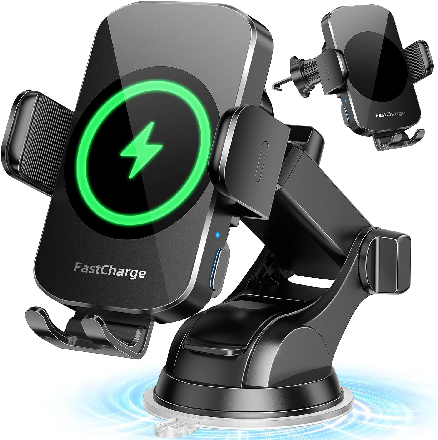 3-in-1 Wireless Car Charger Mount – 15W Fast Charging Auto-Clamping Phone Holder for iPhone & Samsung Galaxy, Dashboard, Vent & Windshield