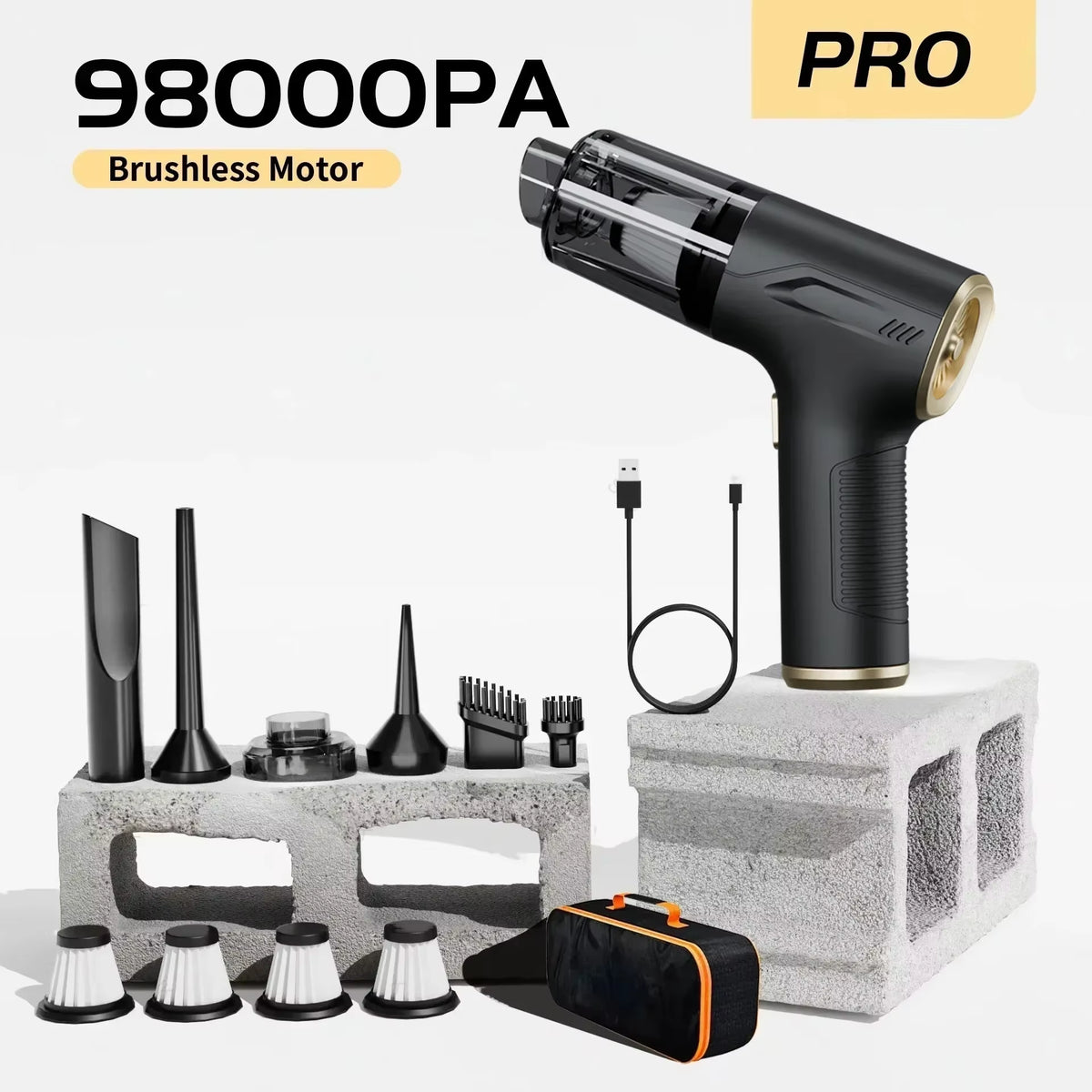98,000Pa Cordless Car Vacuum Cleaner – Powerful Portable Handheld Mini Vacuum with Wireless Design