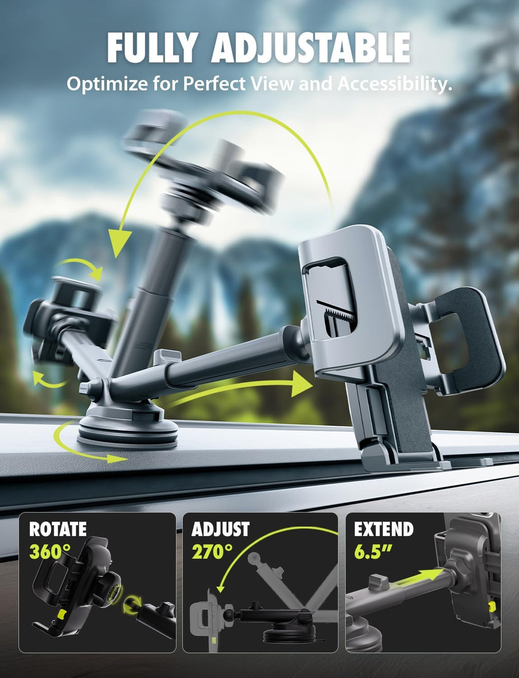 Universal Car Phone Mount – Dashboard, Air Vent & Window Holder with Secure Adjustable Grip