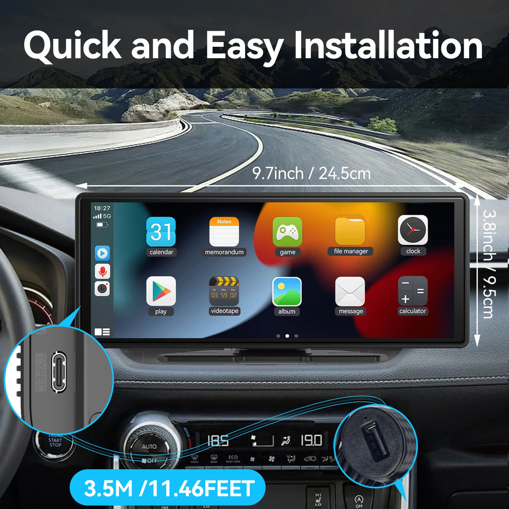 Portable Wireless CarPlay Screen for Car – Touchscreen Car Stereo with Wireless Apple CarPlay & Android Auto
