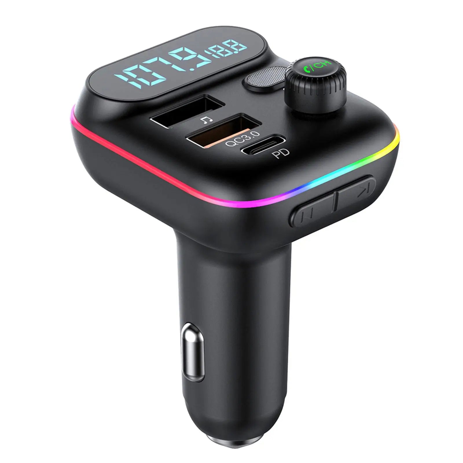 Bluetooth 5.0 FM Transmitter for Car – Wireless Audio Adapter with USB & PD Fast Charging, Hands-Free Car Kit