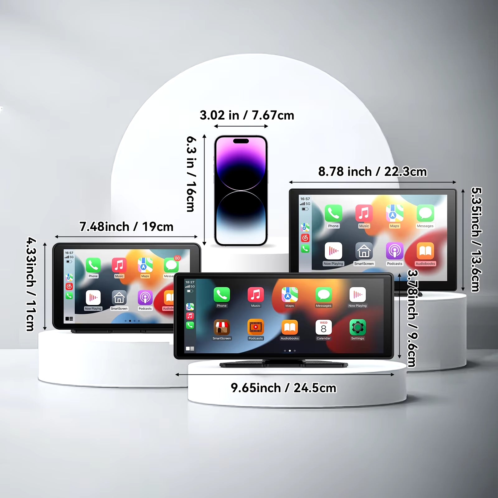 Portable Wireless CarPlay Screen for Car – Touchscreen Car Stereo with Wireless Apple CarPlay & Android Auto
