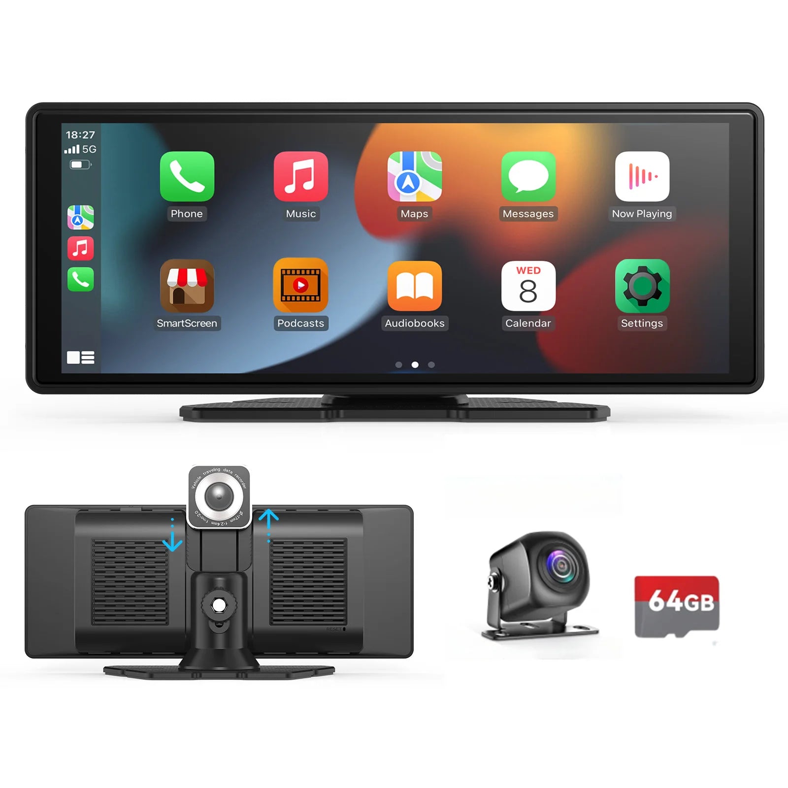 Portable Wireless CarPlay Screen for Car – Touchscreen Car Stereo with Wireless Apple CarPlay & Android Auto