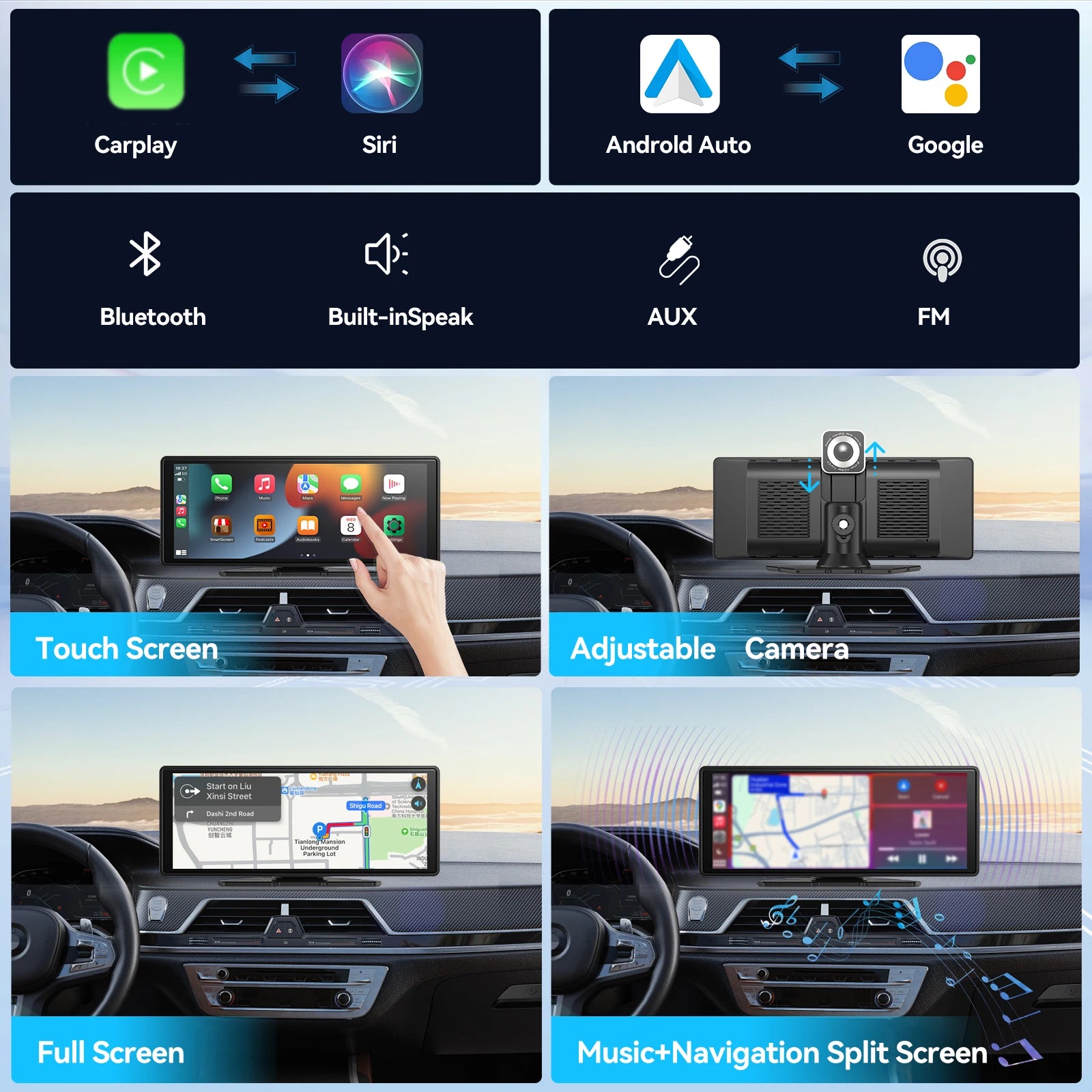 Portable Wireless CarPlay Screen for Car – Touchscreen Car Stereo with Wireless Apple CarPlay & Android Auto