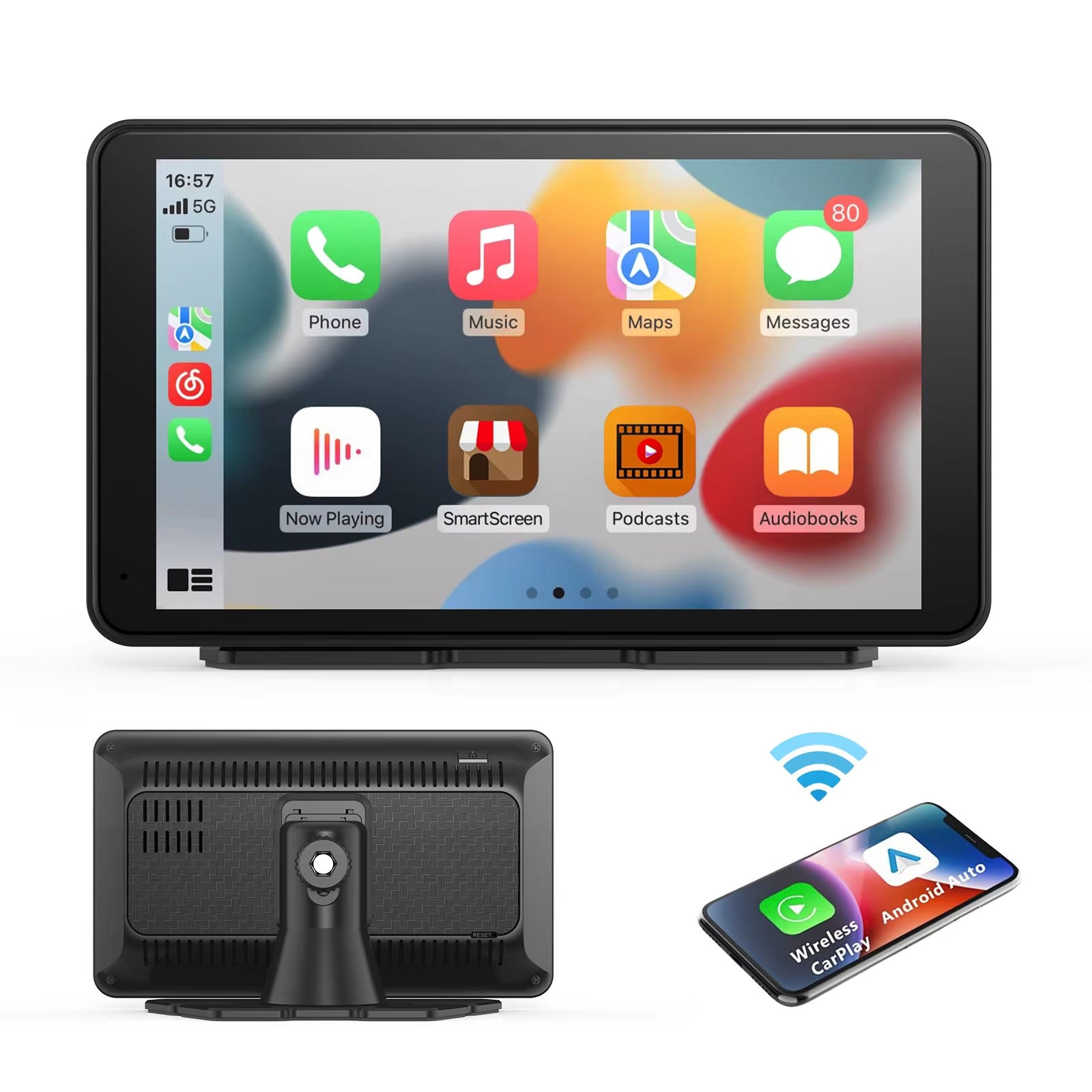 Portable Wireless CarPlay Screen for Car – Touchscreen Car Stereo with Wireless Apple CarPlay & Android Auto