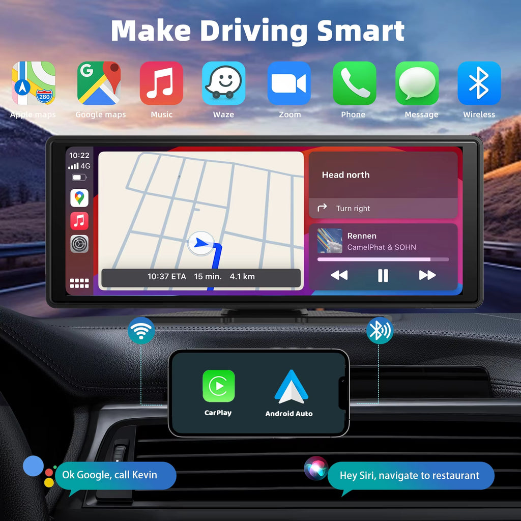 Portable Wireless CarPlay Screen for Car – Touchscreen Car Stereo with Wireless Apple CarPlay & Android Auto