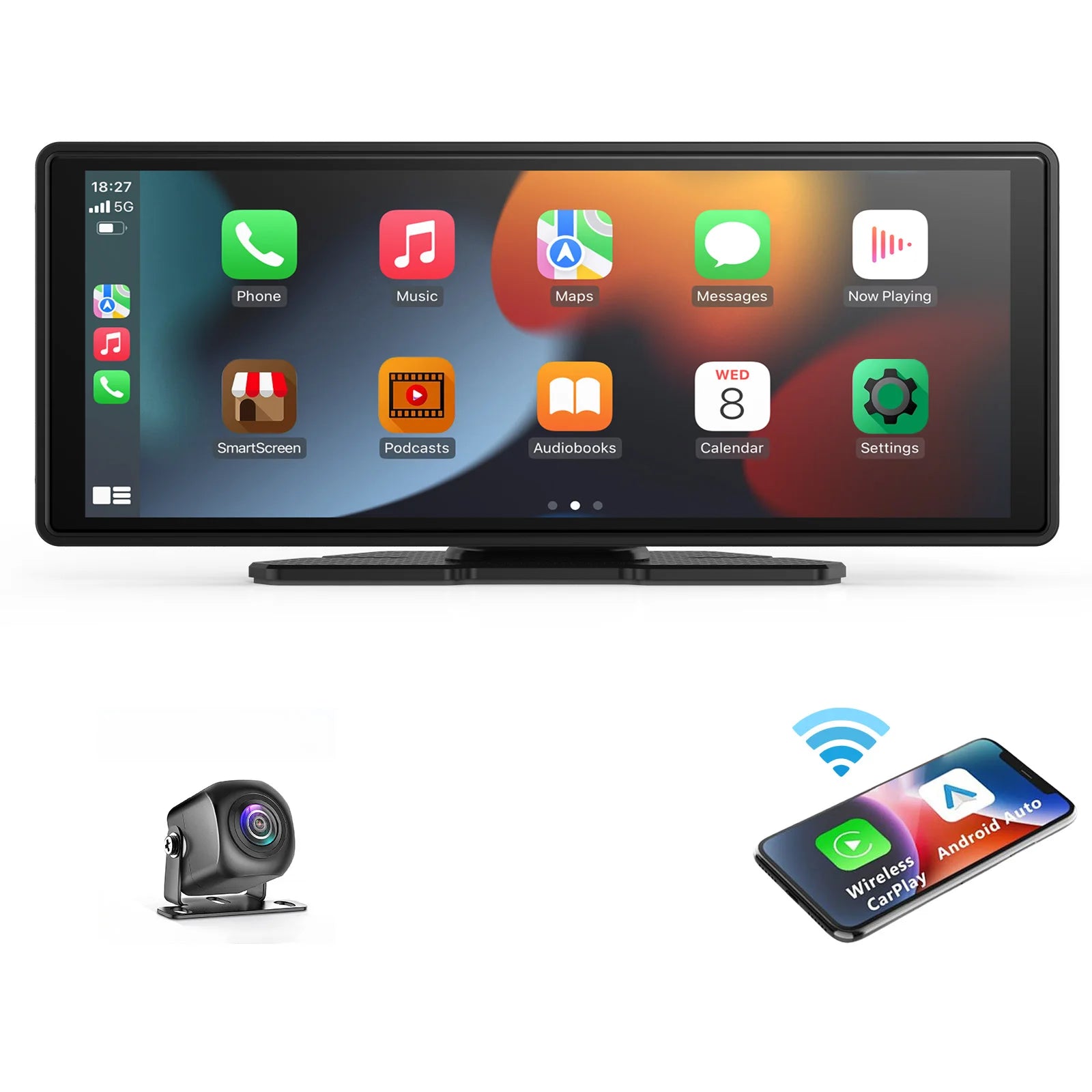 Portable Wireless CarPlay Screen for Car – Touchscreen Car Stereo with Wireless Apple CarPlay & Android Auto