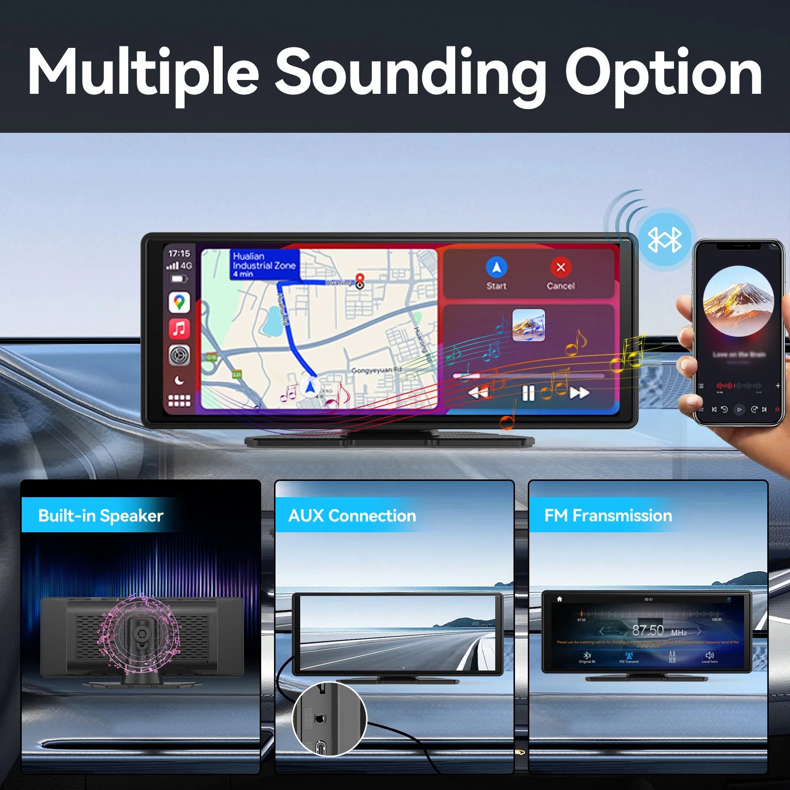 Portable Wireless CarPlay Screen for Car – Touchscreen Car Stereo with Wireless Apple CarPlay & Android Auto