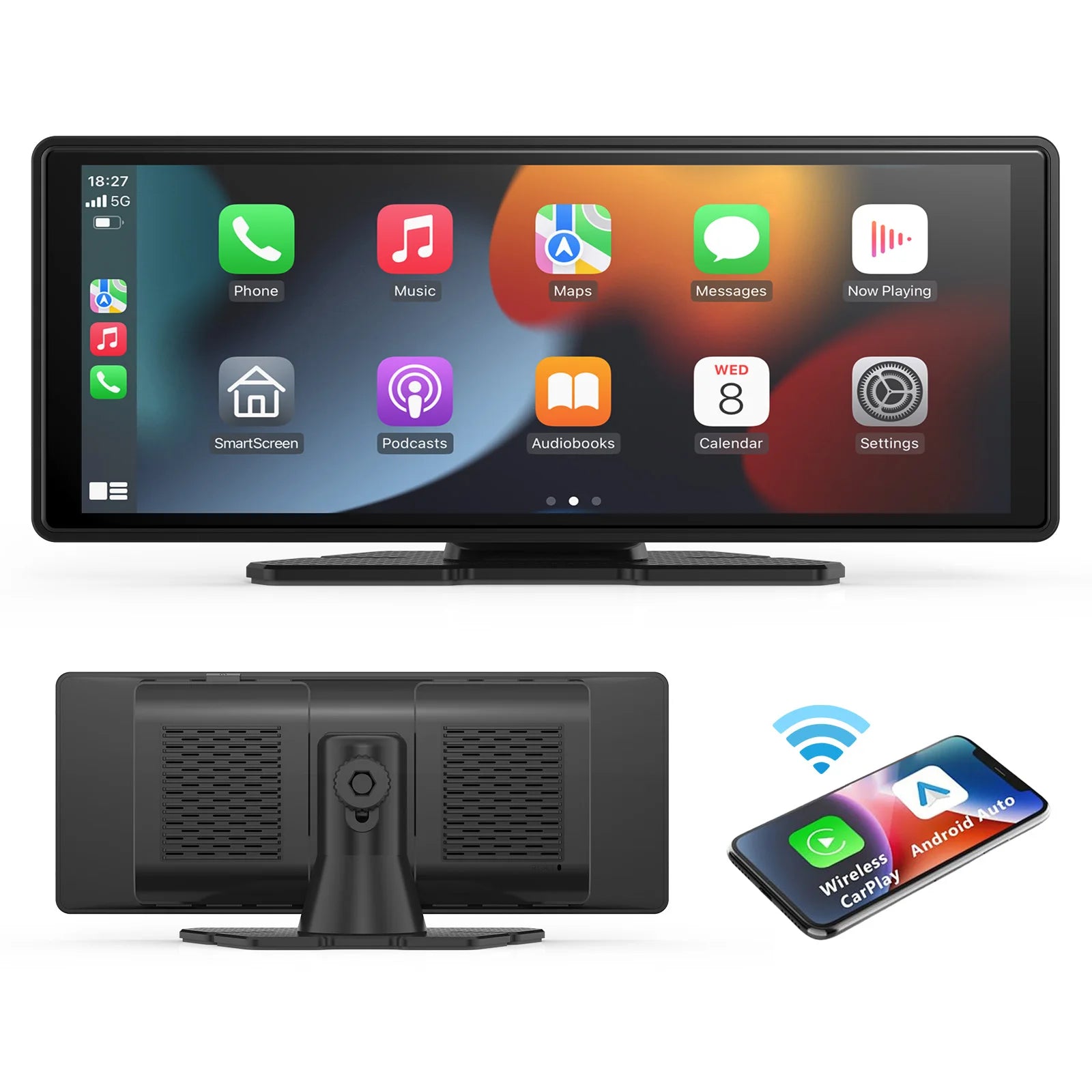 Portable Wireless CarPlay Screen for Car – Touchscreen Car Stereo with Wireless Apple CarPlay & Android Auto