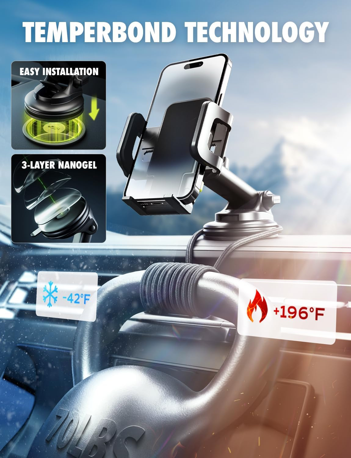Universal Car Phone Mount – Dashboard, Air Vent & Window Holder with Secure Adjustable Grip