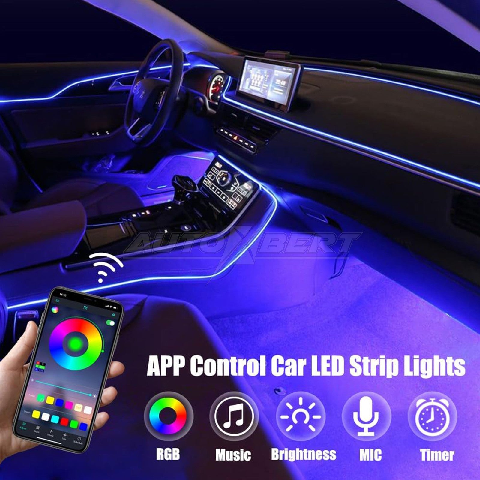 LED Car Interior Ambient Light Strip – App-Controlled Neon Glow Atmosphere Lighting Kit