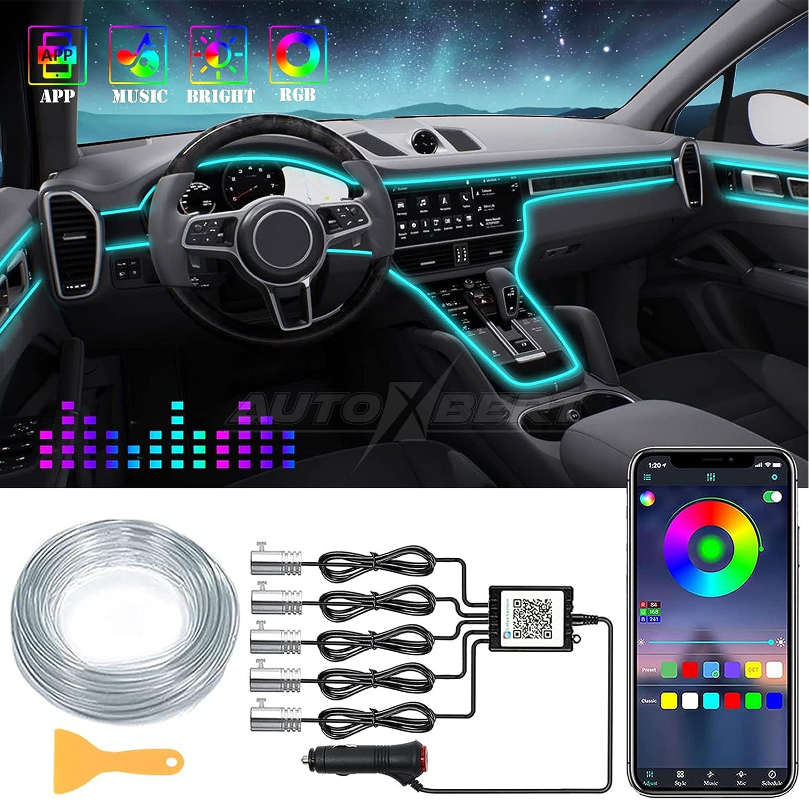 LED Car Interior Ambient Light Strip – App-Controlled Neon Glow Atmosphere Lighting Kit