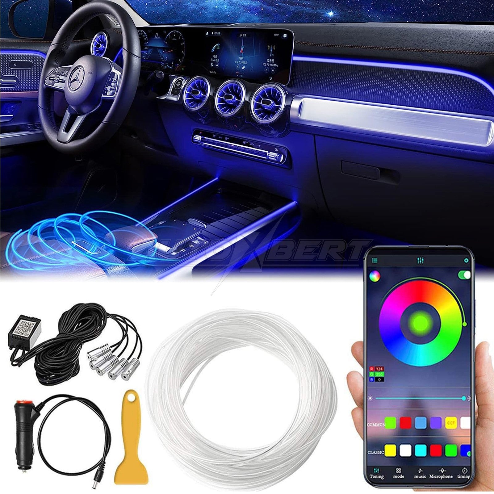 LED Car Interior Ambient Light Strip – App-Controlled Neon Glow Atmosphere Lighting Kit