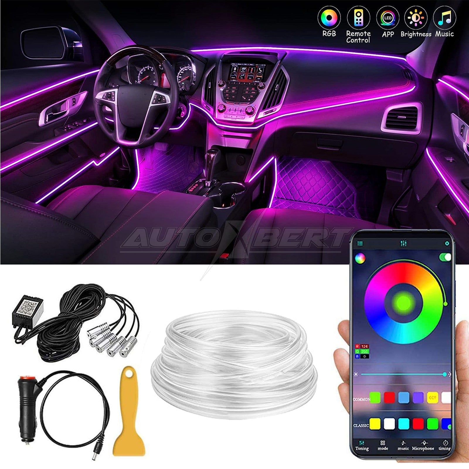 LED Car Interior Ambient Light Strip – App-Controlled Neon Glow Atmosphere Lighting Kit